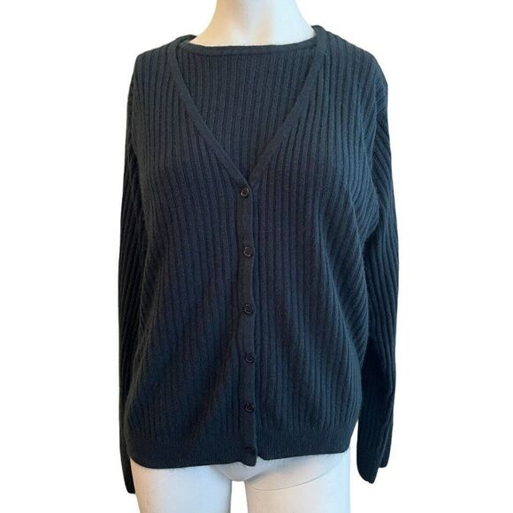 Vtg Women's Large Navy Blue Sweater With Attached Cardigan Sarah Bentley - Picture 1 of 4